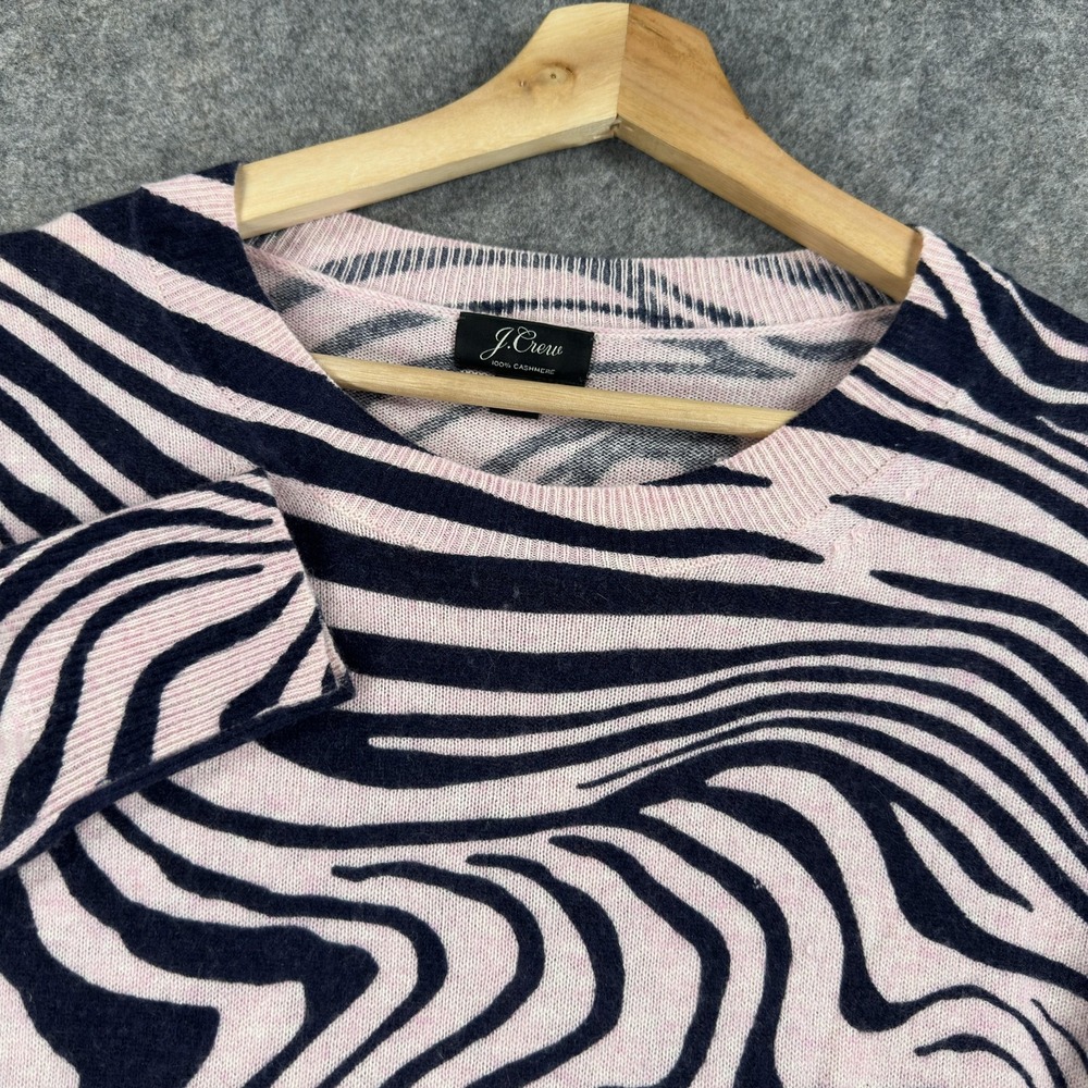 J.Crew Sweater Womens Small Pink 100% Cashmere Zebra Animal Print Crewneck Knit‎